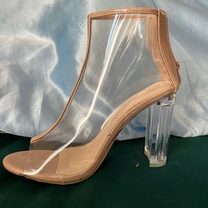 Clear & Beige Lucite Booties - size 8